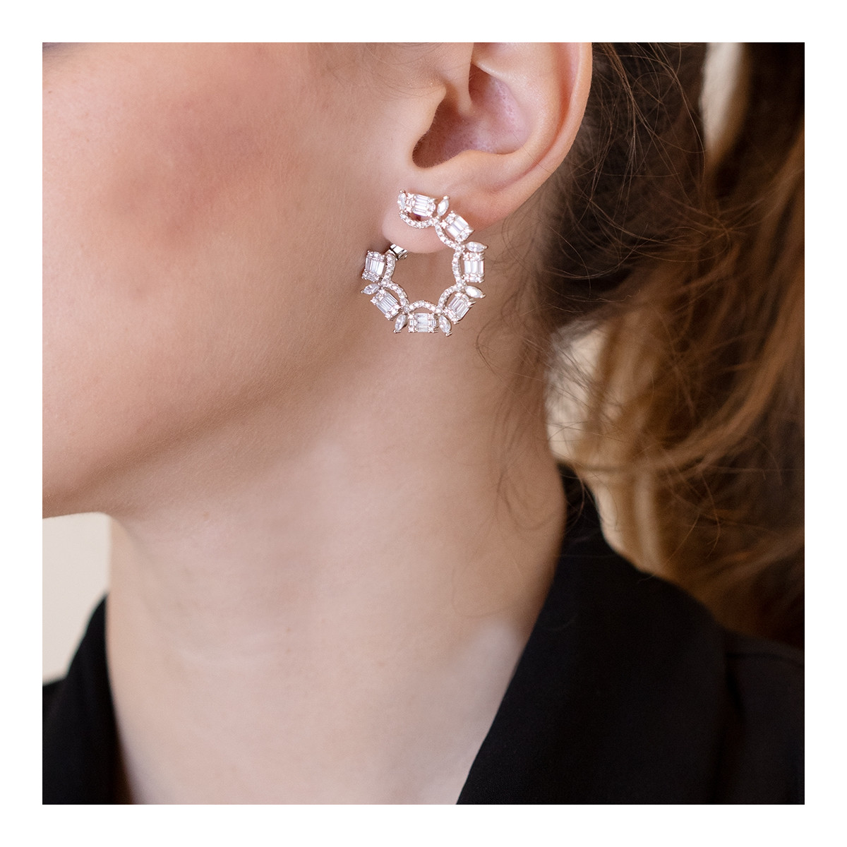 SILVER RING EARRINGS WITH ZIRCONS
