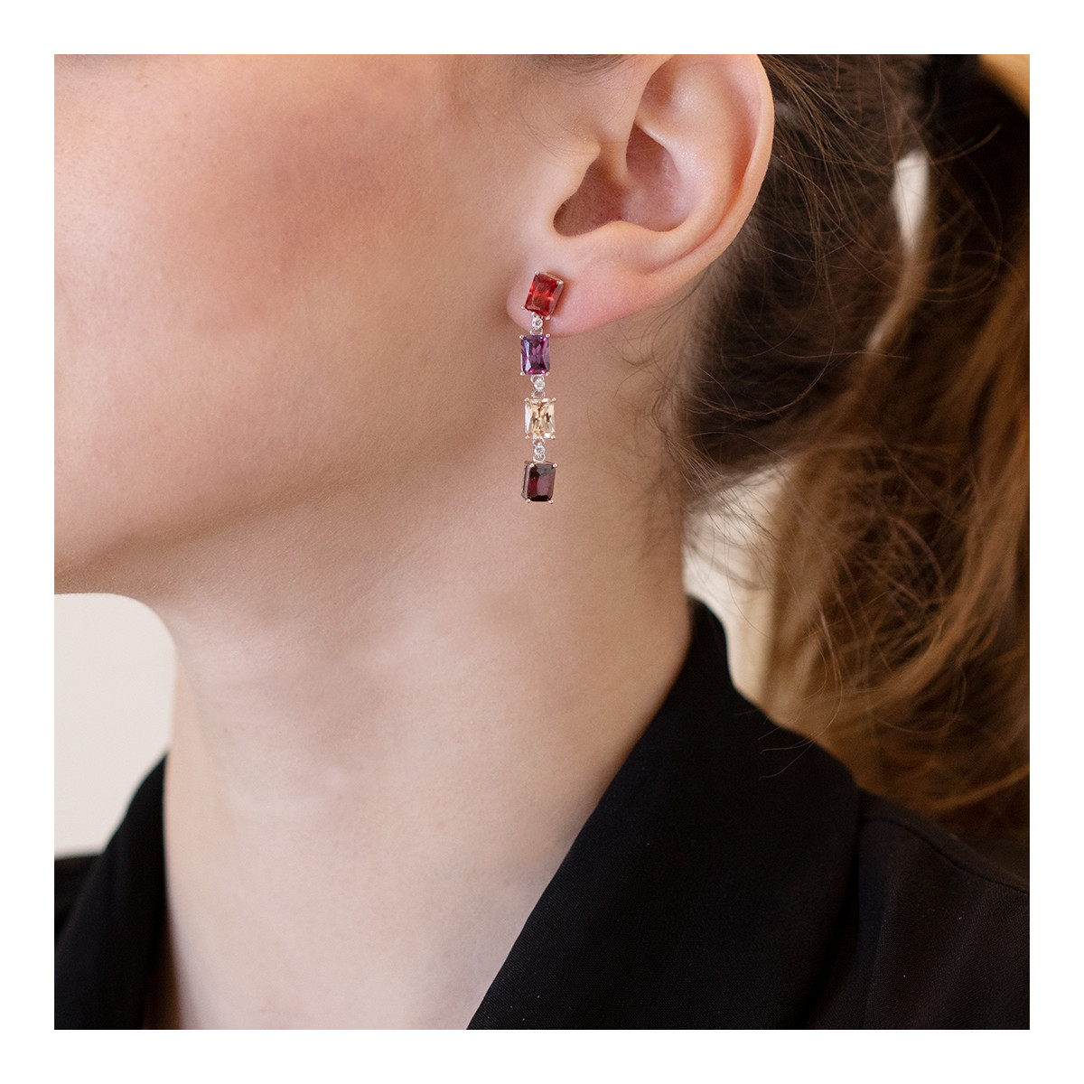 SILVER EARRINGS WITH COLOURED STONES