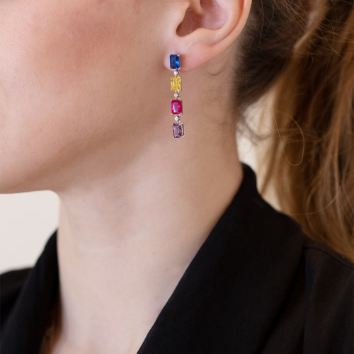 SILVER EARRINGS WITH MULTICOLOURED STONES