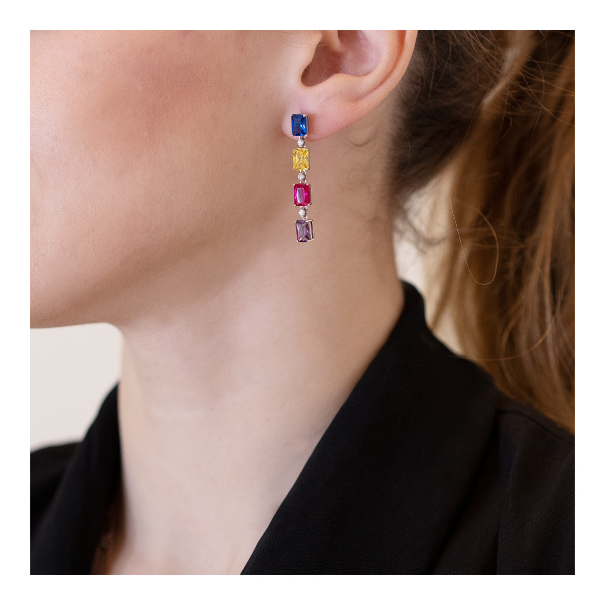 SILVER EARRINGS WITH MULTICOLOURED STONES