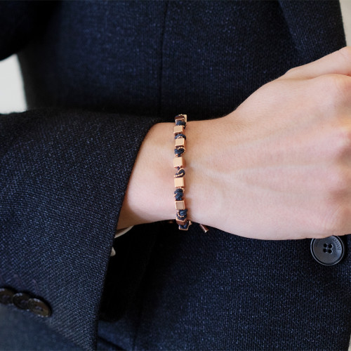 ROSE SILVER CORD AND CUBE BRACELET