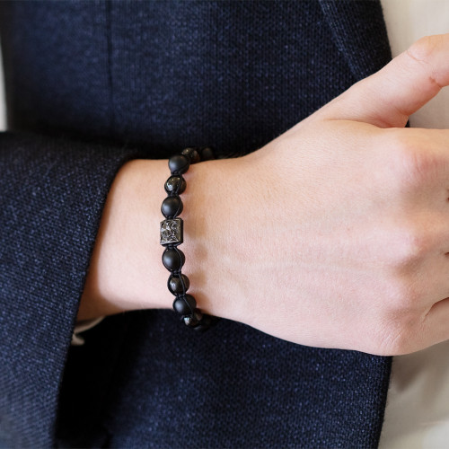 SEMIPRECIOUS BLACK STONE BEAD BRACELET