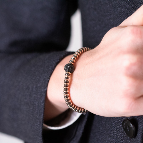 PULSERA DE PLATA ROSÉ CON ESFERA DE ESPINELAS