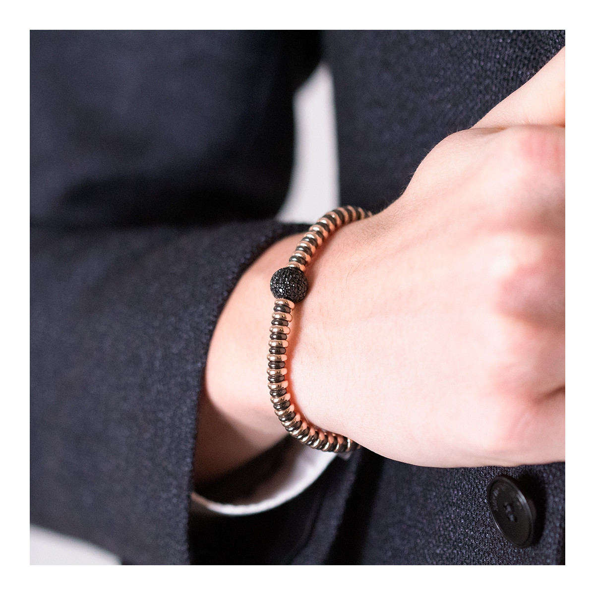 PULSERA DE PLATA ROSÉ CON ESFERA DE ESPINELAS