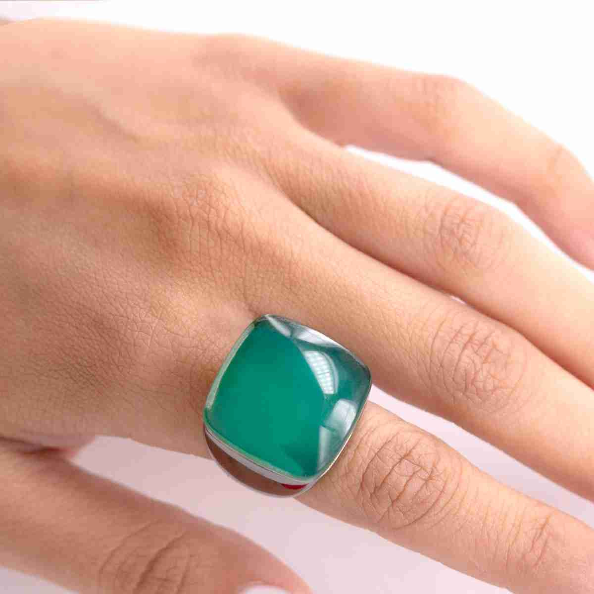 SILVER RING WITH BIG GREEN STONE