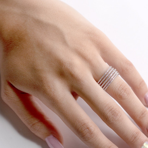 MULTIPLE SILVER RING WITH WHITE ZIRCONIA