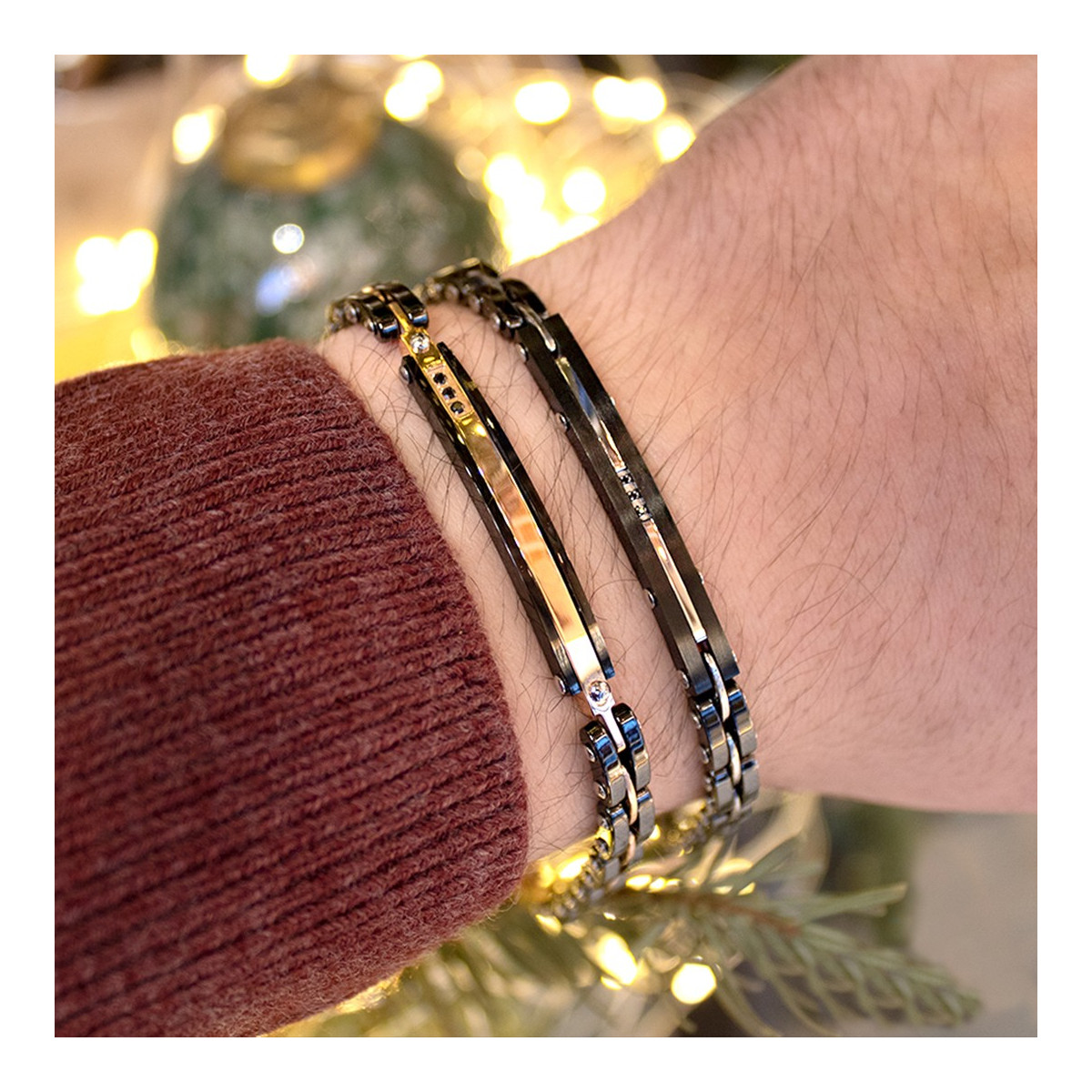 PINK AND BLACK BRACELET WITH ZIRCONS